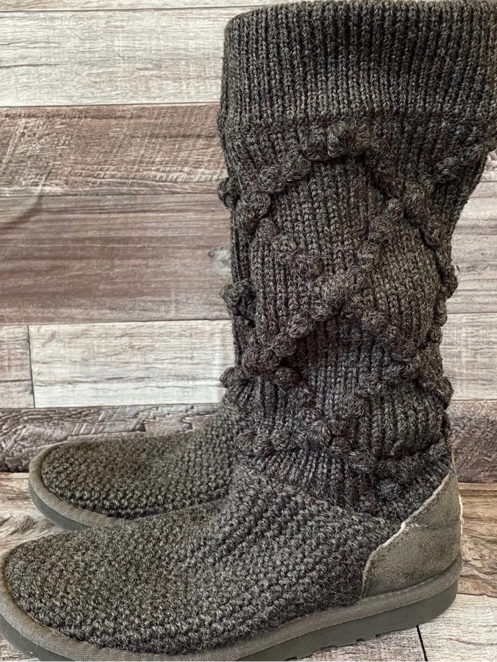 Ugg Australia Womens Classic Argyle Knit Winter Boots Gray Pull On Size 7